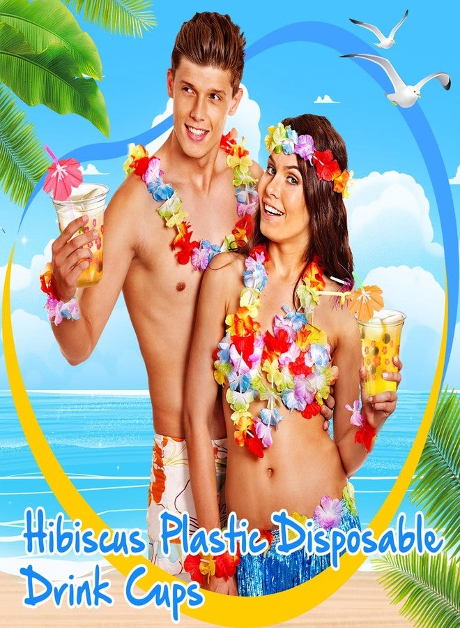 Qinyoung 240 Pcs Hibiscus Plastic Cups and 240 Pcs Umbrellas Flower Straws 12oz Clear Disposable Cups for Tropical Summer Hawaiian Birthday Beach Pool Party Supplies - Image 5